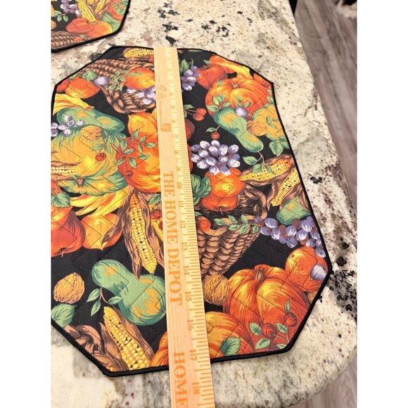 4 VTG Fall Harvest Quilted Placemats Cornucopia Pumpkin Thanksgiving table top - Picture 7 of 15